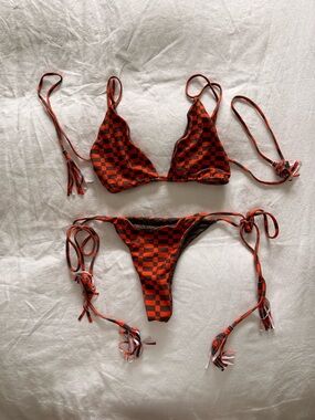 acacia swimwear Red and Black Check Tie-Side Bikini